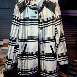 White & Black Checkered Peacoat Winter Jacket